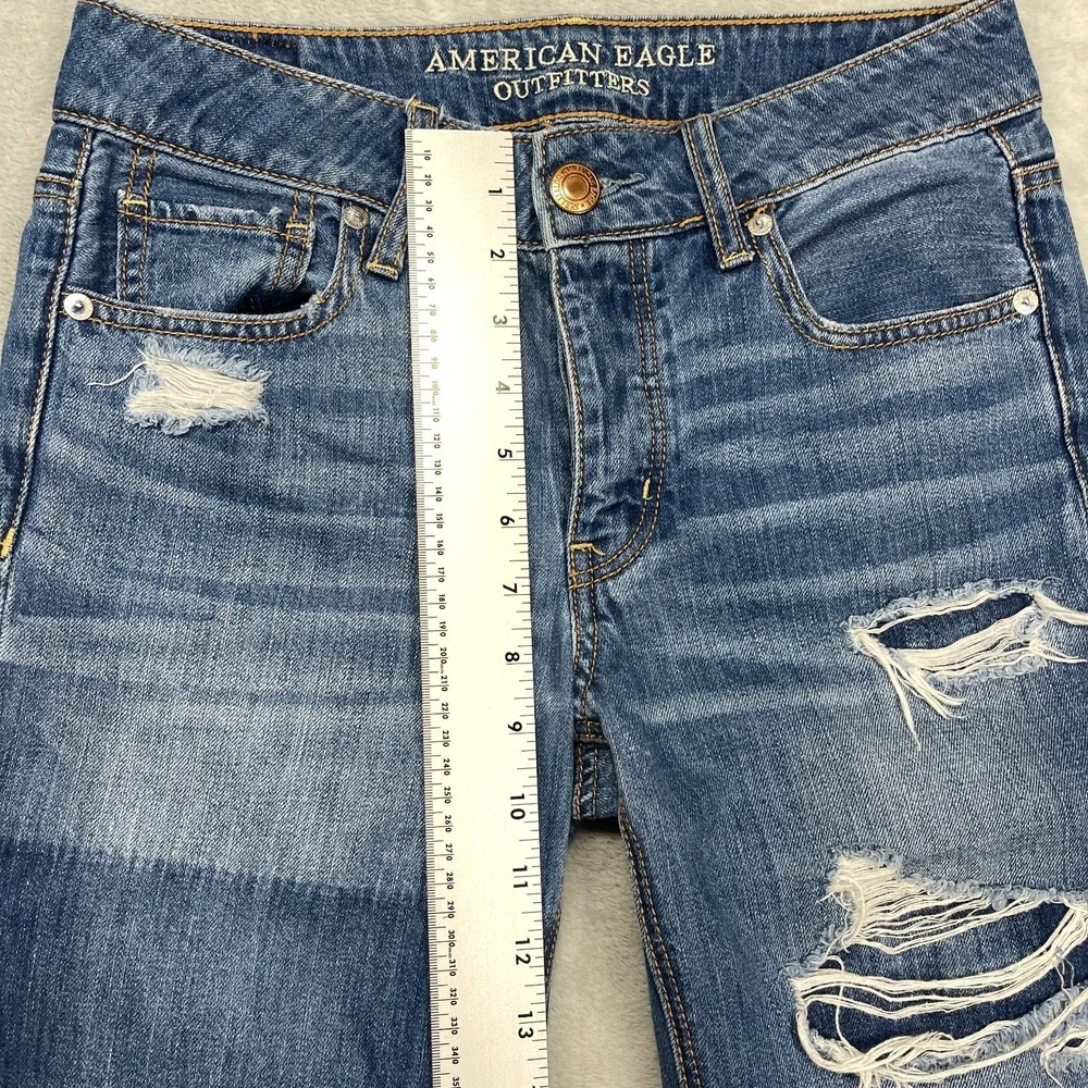 American‎ Eagle Jeans Womens 00 (29x29) Blue Denim Tomgirl Distressed Grunge Y2K